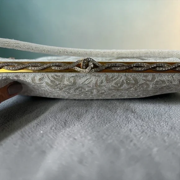 Vintage Josef Hand Beaded in France Floral Ivory Evening Bag Rhinestone Clasp - Picture 3 of 6